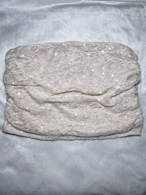 Wild Fable Nude/Beige Strapless Sequin & Lace Bandeau Top